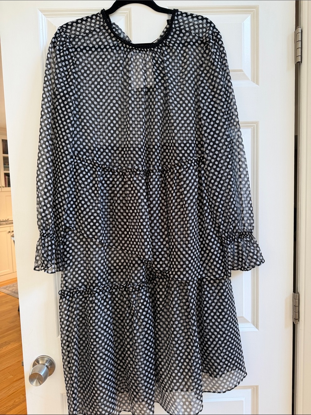 Who What Wear Black Polka Dot Sheer Midi Dress, Sz L, NWT - Picture 3 of 8